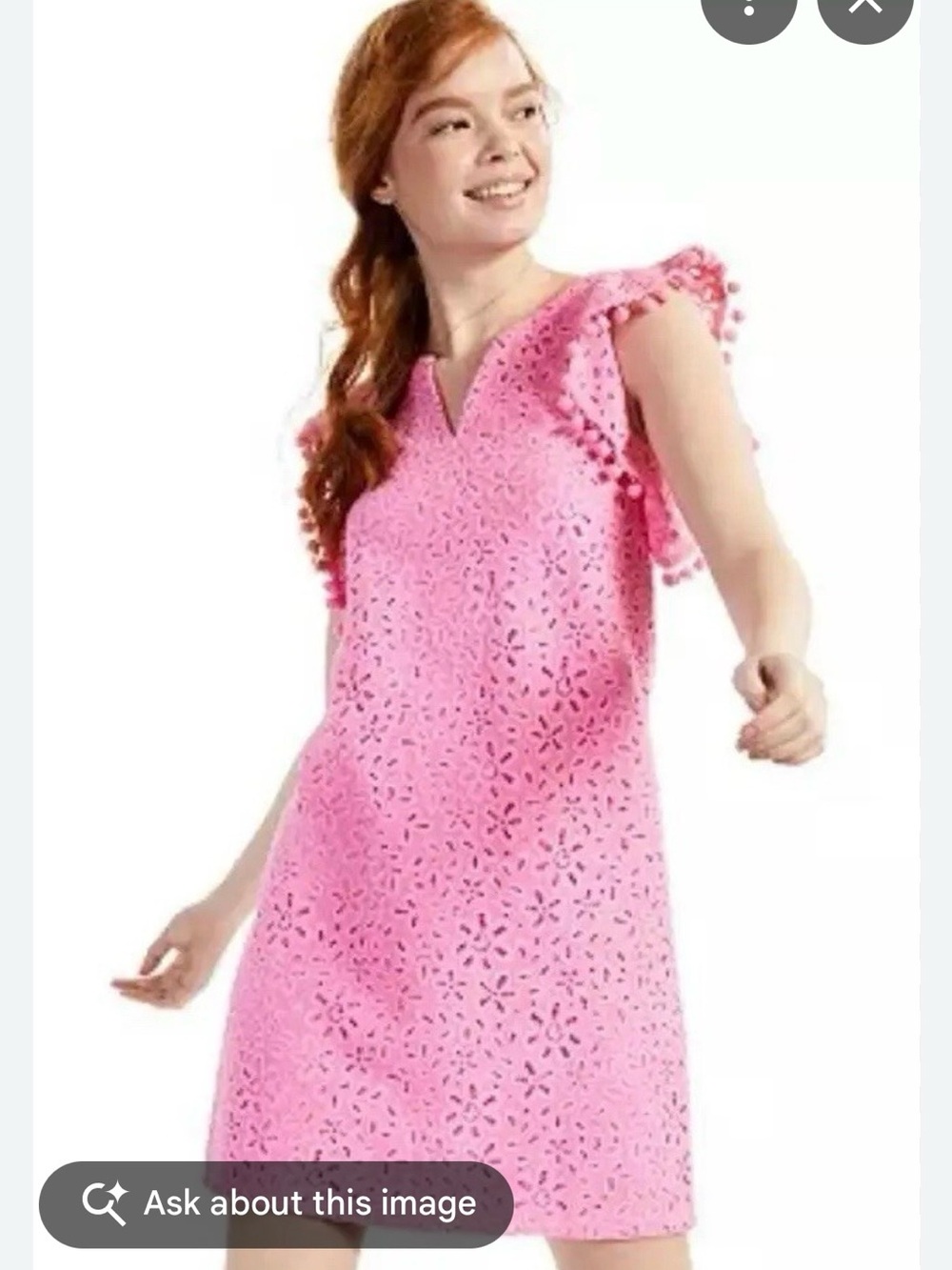 Pink Eyelet V-Neck Shift Party Dress